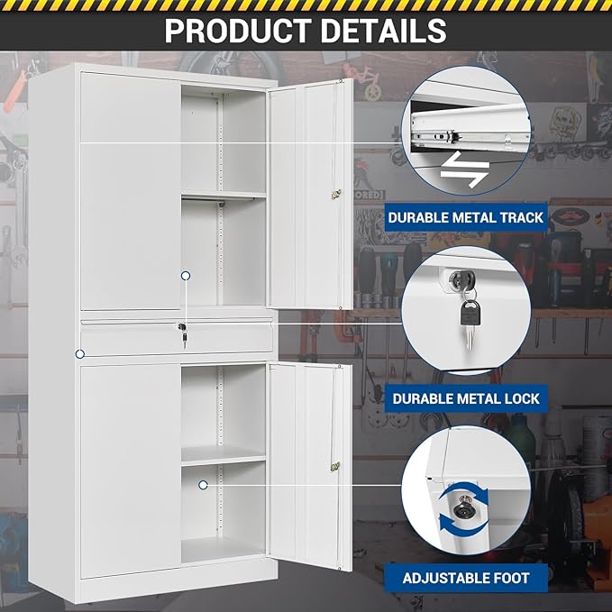 71" Metal Cabinet-White Heavy Duty Storage File Cabinet Steel Tool Cabinets - Image 7