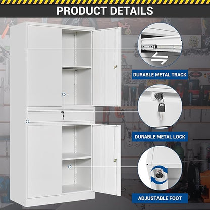 71" Metal Cabinet-White Heavy Duty Storage File Cabinet Steel Tool Cabinets - Image 7