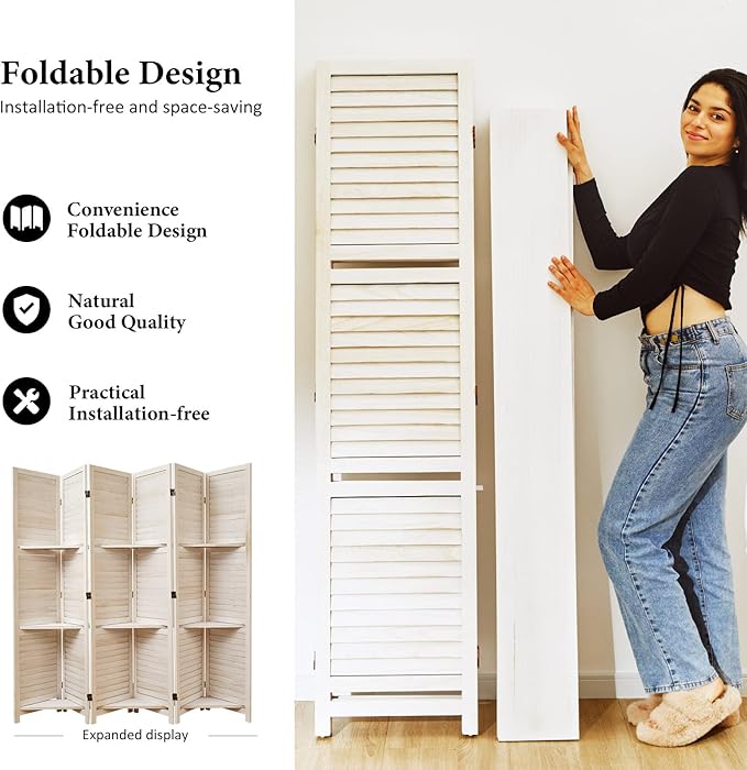 Partition Room Dividers, Folding Wood Privacy Screen - Image 3