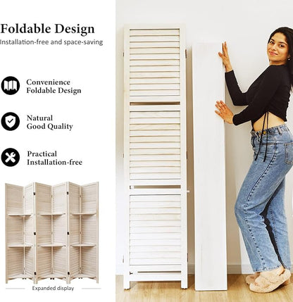 Partition Room Dividers, Folding Wood Privacy Screen - Image 3