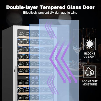 Tylza 24 Inch Wine Fridge Dual Zone, 180 Bottles Wine Cooler Refrigerator - Image 5