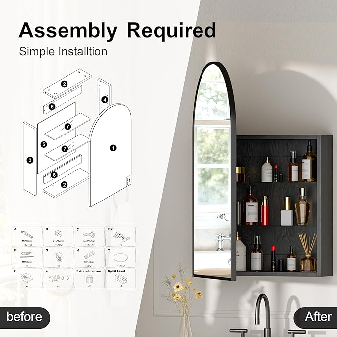 Brushed Black Arched Medicine Cabinet - Image 5
