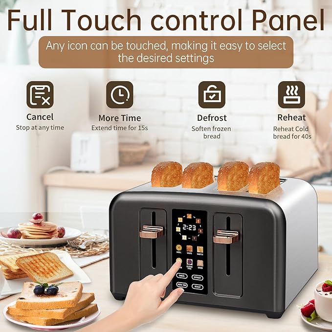 SEEDEEM Toaster 4 Slice, Stainless Toaster & Touch Control, LCD Display - Image 4