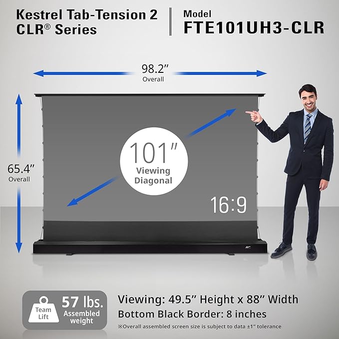Elite Screens Kestrel Tab-Tension CLR, 101 inch 16:9, Ultra-Short Throw Ceiling - Image 2