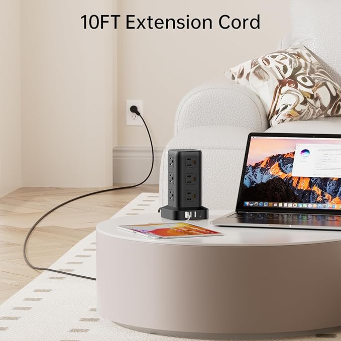 PD 20W USB C Surge Protector, Mini Power Strip Tower Travel 12 AC 4 USB Power - Image 4