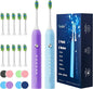 7AM2M Rechargeable Sonic Electric Toothbrush 2 Pack, Soft Toothbrushes by 7AM2M