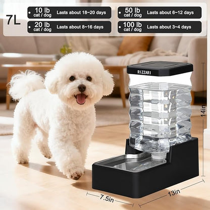RIZZARI Stainless Steel Dog Dispenser: 8L Large Capacity Gravity Waterer - Image 2