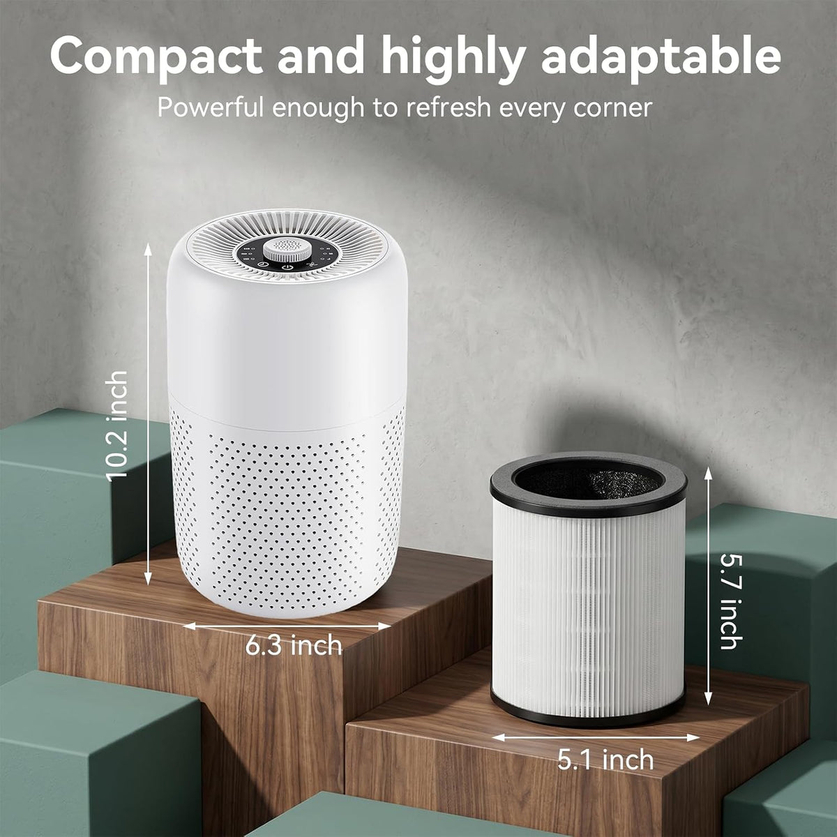 yariki air purifiers for bedroom,high efficiency up to, front angle view