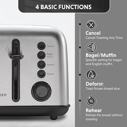 BUYDEEM DT640 Retro 4 Slice Toaster, 7 Shade Settings, Extra Wide 1.5'' Slots - Image 3