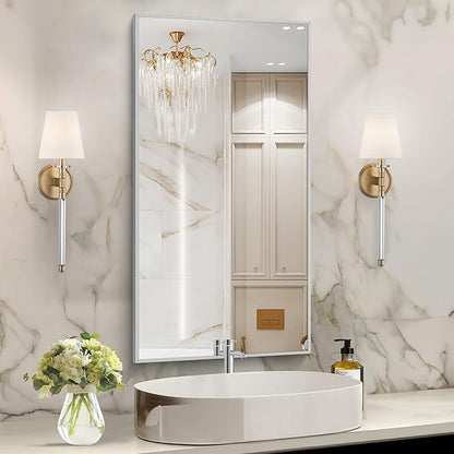 48x24In Silver Bathroom Mirror for Wall, Brushed Nickel Rectangle Mirrors - Image 2