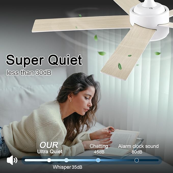 POCHFAN 52 inch White Ceiling Fans - Image 3