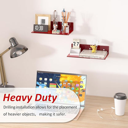 12 Inches Red Small Wall Shelves, Acrylic Bathroom Floating Shelves - Image 3