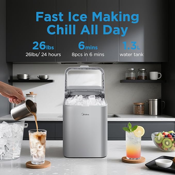 Midea MERI26B1AGY Countertop Bullet-Ice Maker, 8 Ice Bullets Ready in 6 Minutes - Image 2