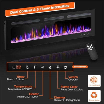 60" Electric Fireplace Wall Mounted and Recessed - Image 2