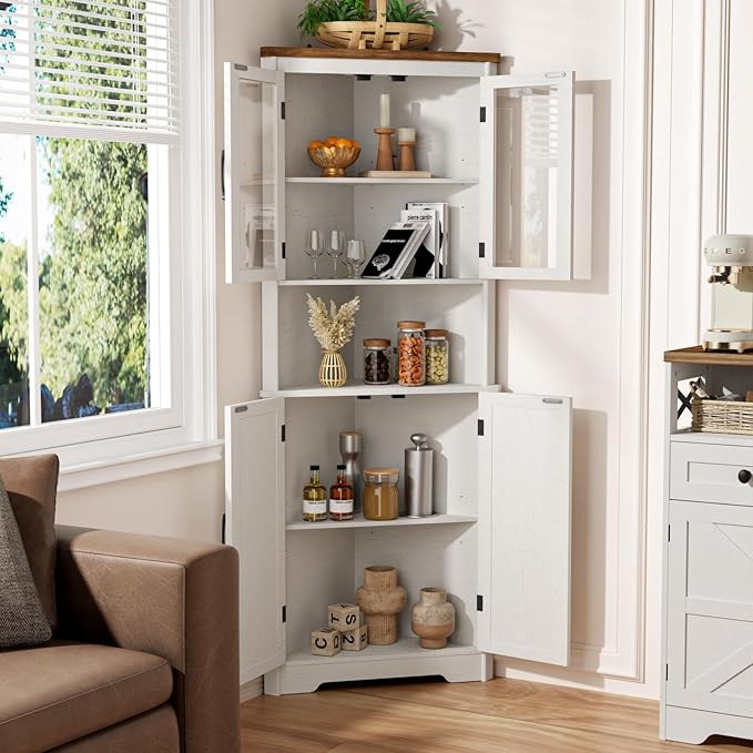 67''H Tall Corner Cabinet with 4 Tempered Glass Doors and Barn Doors, Farmhouse - Image 4