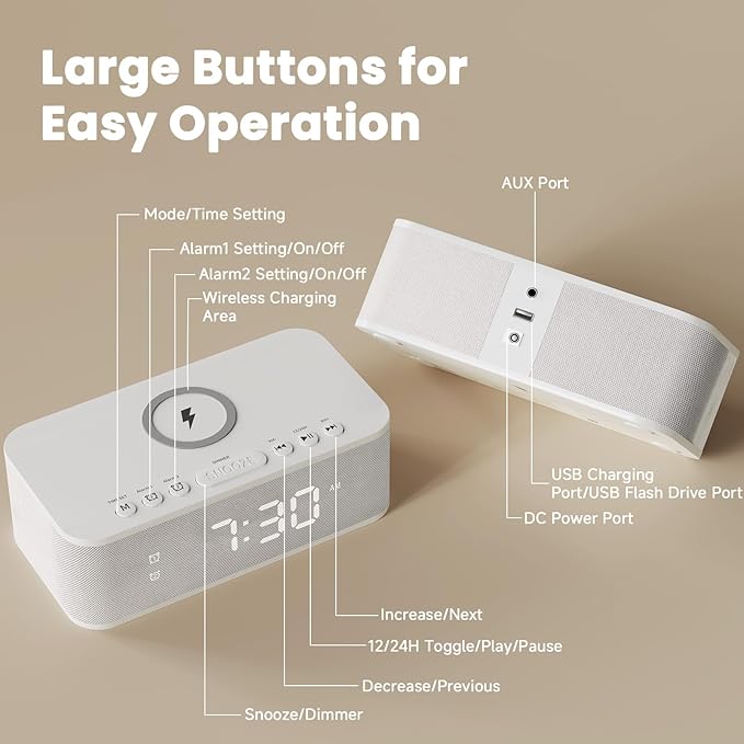 Fansbe Direct Digital Alarm Clock White Noise, Loud Digital Alarm Clocks - Image 8