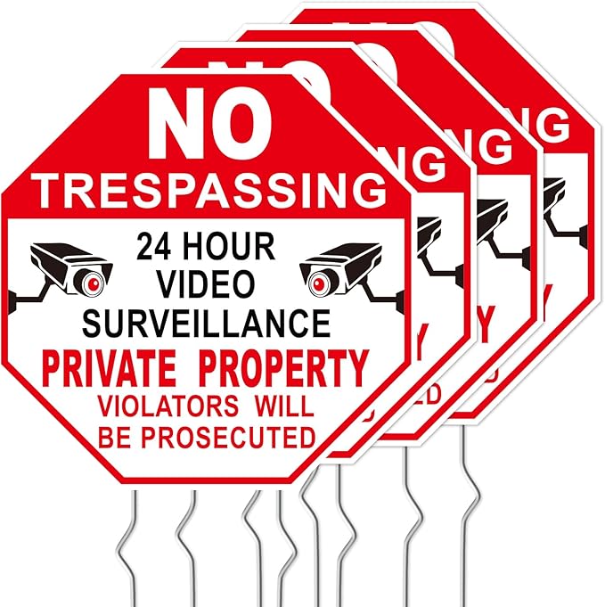 NO Trespassing Signs Private Property Video Surveillance Sign, Large 4-Pack by YourRulesYourRevelry