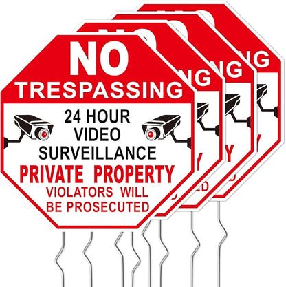 NO Trespassing Signs Private Property Video Surveillance Sign, Large 4-Pack by YourRulesYourRevelry
