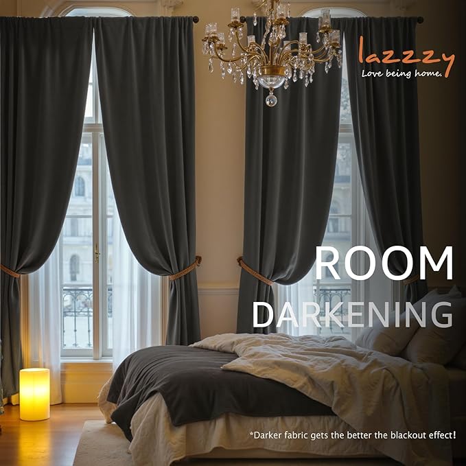 Lazzzy Velvet Blackout Curtains Thermal Insulated Room Window Drapes Super Soft - Image 5