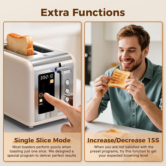 2 Slice Easy Touch Screen Toaster, Stainless Steel Toaster - Image 4