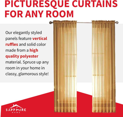 Sapphire Home Gold Sheer Curtains - 84 Inches Length, 2 Panels Set Sheer Drapes, Light Filtering Textured Window Curtain for Living Room, Bedroom, Kitchen, and Dining Room - 54"x84", Gold/Bronze