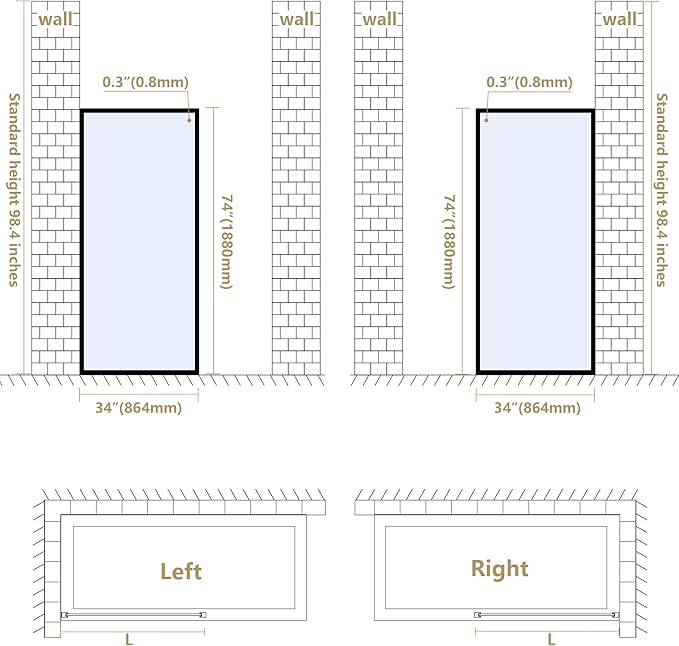 Bathroom Fixed Glass Shower Wall Panels, 34 in W x 74 in H Framed Tempered - Image 7