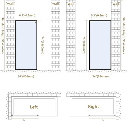 Bathroom Fixed Glass Shower Wall Panels, 34 in W x 74 in H Framed Tempered - Image 7