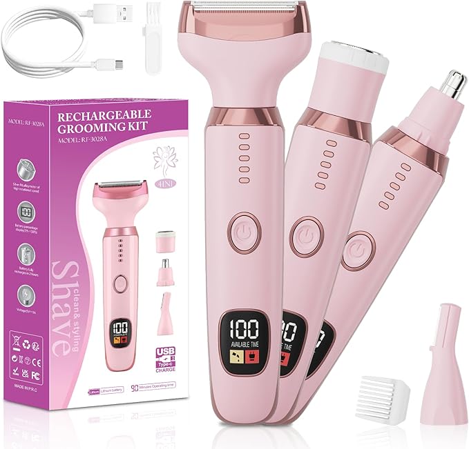 Electric Razors for Women, 4 in 1 Bikini Trimmer for Women, Wet & Dry Use Body by SilkGlow