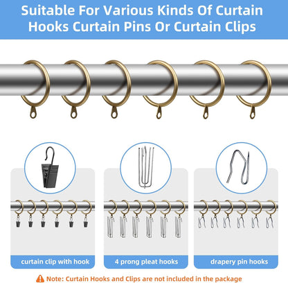 Curtain Rings with Flat Eyelets, 48 Pack Metal Drapery Rings Curtain Hanging Rings for Pinch Pleat Curtains Panels, 1.5 Inch I D, Drape Rings Fits Up to 1.2 in Curtains Rod, Warm Gold