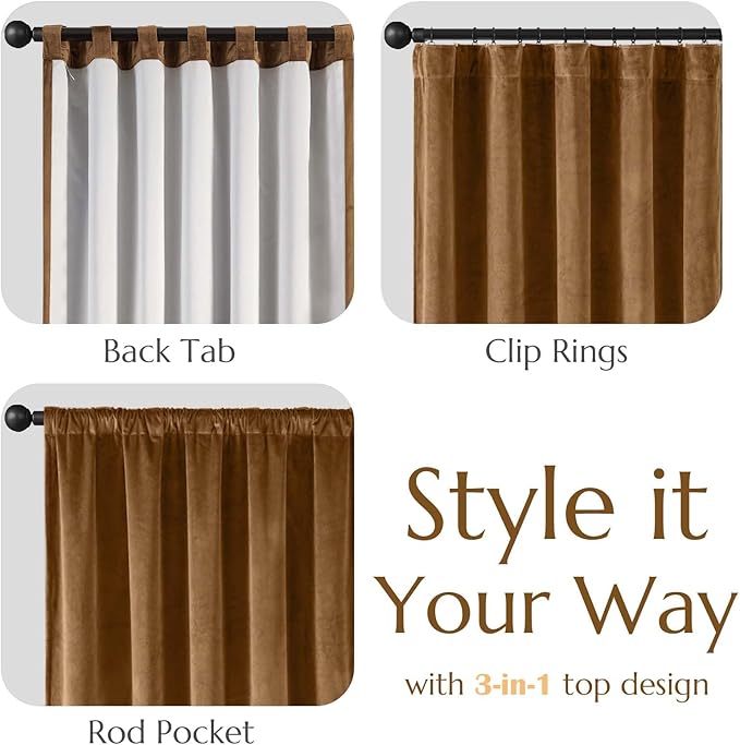 Lazzzy Gold Brown Blackout Velvet Curtains 84 Inch Long Thermal Insulated Room - Image 9