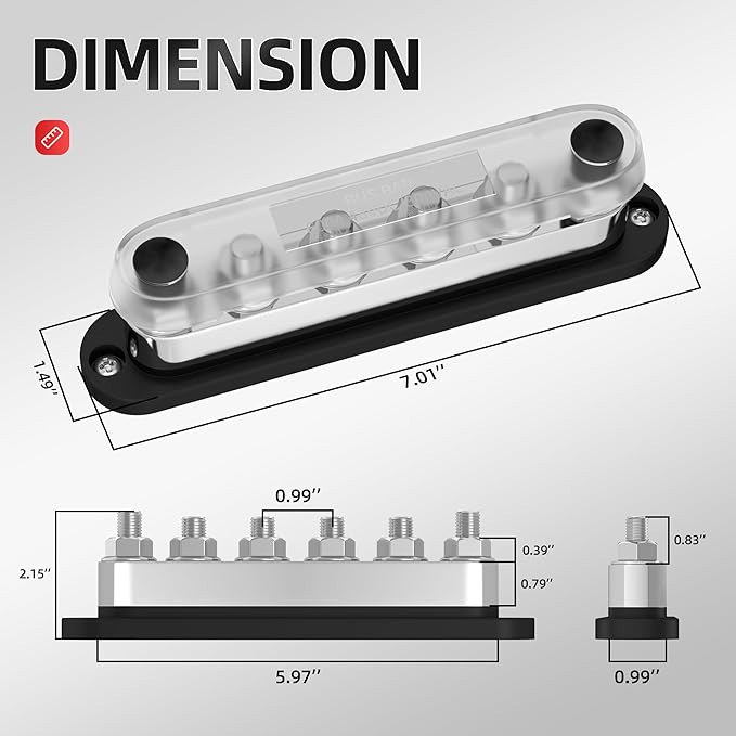 DAIERTEK 600A Power Distribution Block 12V Bus Bar Terminal Block 6 x 3/8" - Image 2