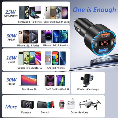 3 Pack USB C Car Charger, 4-Port 65W Dual 12V USB-A & USBC Cigarette Lighter - Image 6
