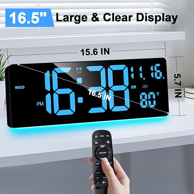 XREXS Digital Wall Clock Large Display, 16.5" LED Wall Clock - Image 3