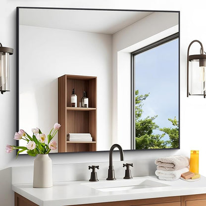Black Bathroom Mirror for Wall, 36x40 Inch Rectangle Mirrors - Image 3