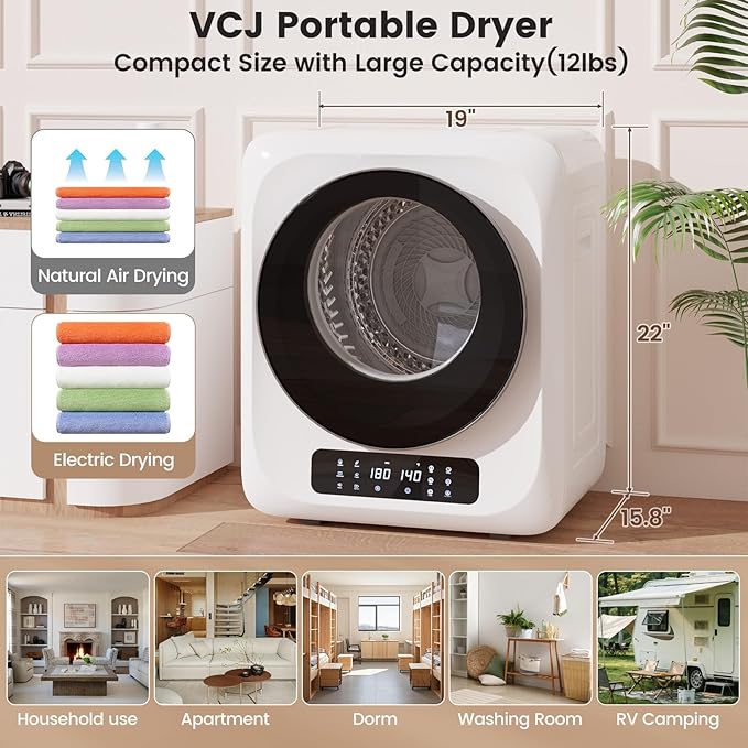 VCJ Portable Dryer for Laundry, 12lbs Clothes Dryer - Image 2