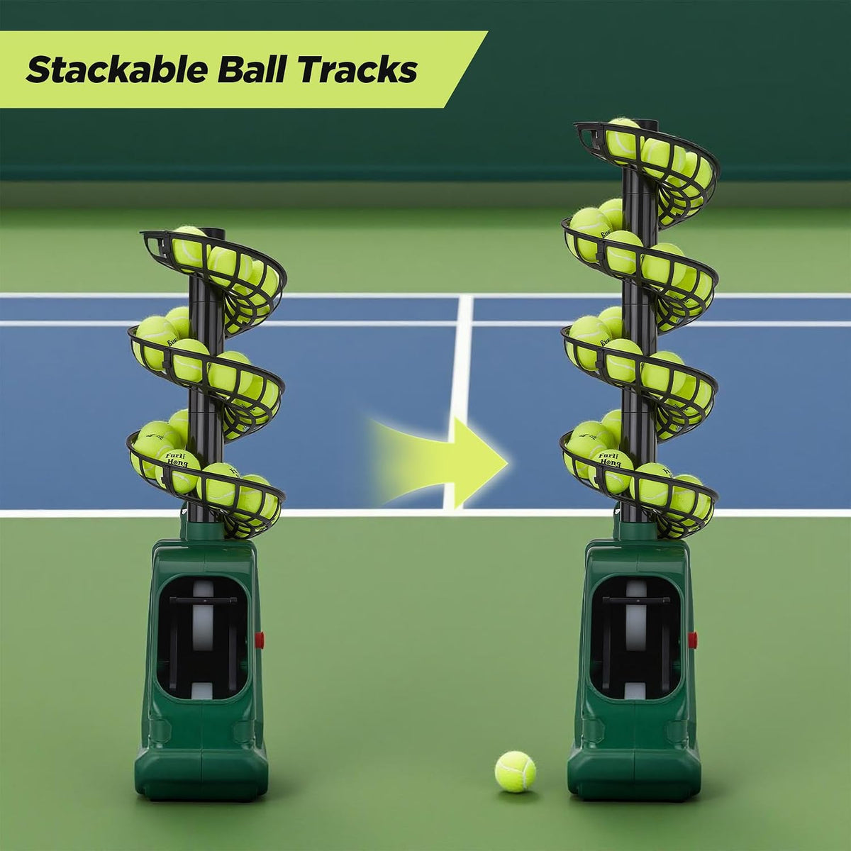 furlihong 3819bh portable tennis ball machine showing dimensions