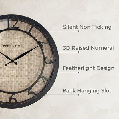 Presentime & Co 13" Farmhouse Series Wall Clock, Cottage Style, Faux Burlap - Image 2