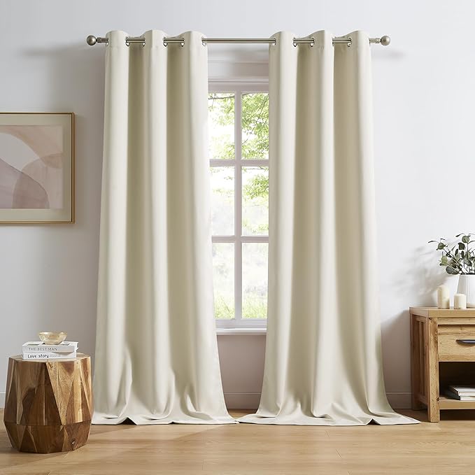DUALIFE 96 Inch Length Cream Beige Curtains Blackout Window Drapes by DUALIFE