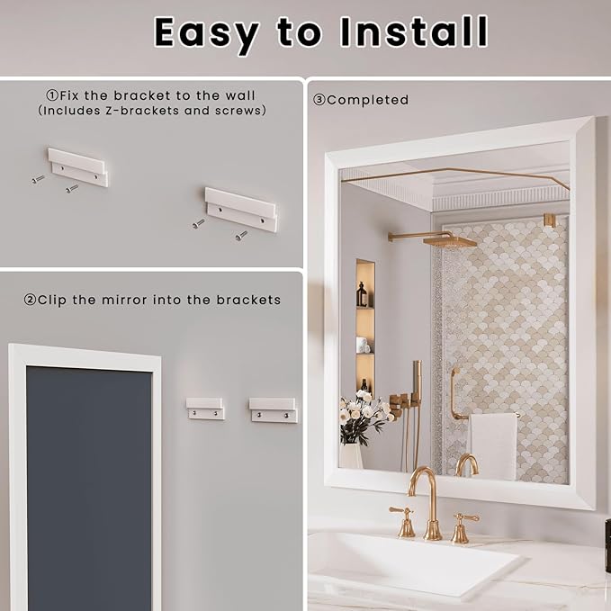 Amorho Bathroom Mirror, 30x36 Inch White Framed Bathroom Mirrors - Image 7