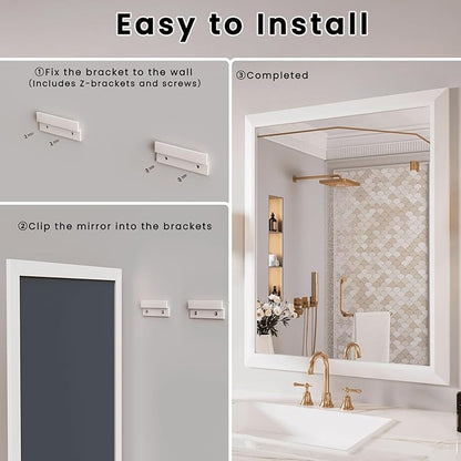 Amorho Bathroom Mirror, 30x36 Inch White Framed Bathroom Mirrors - Image 7