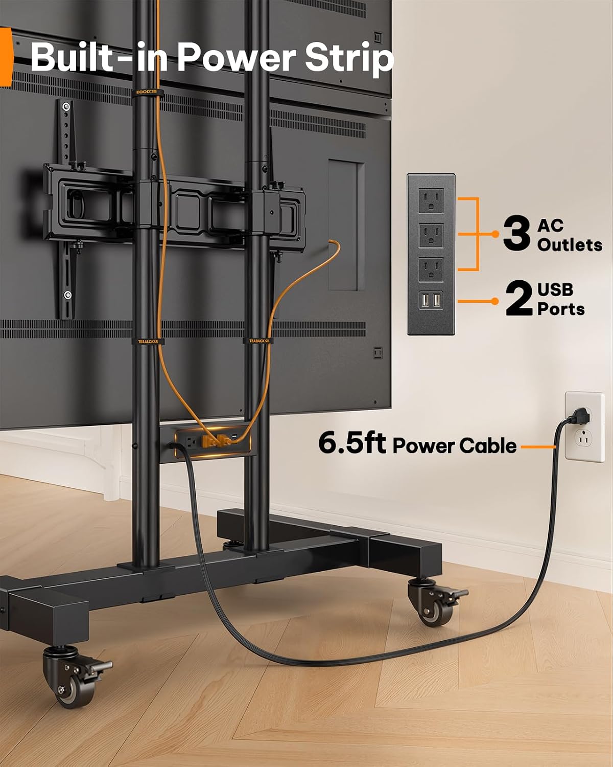 Perlegear Rolling TV Stand for 32–70 Inch Dual Screens, Holds up to 99 lbs Ea...