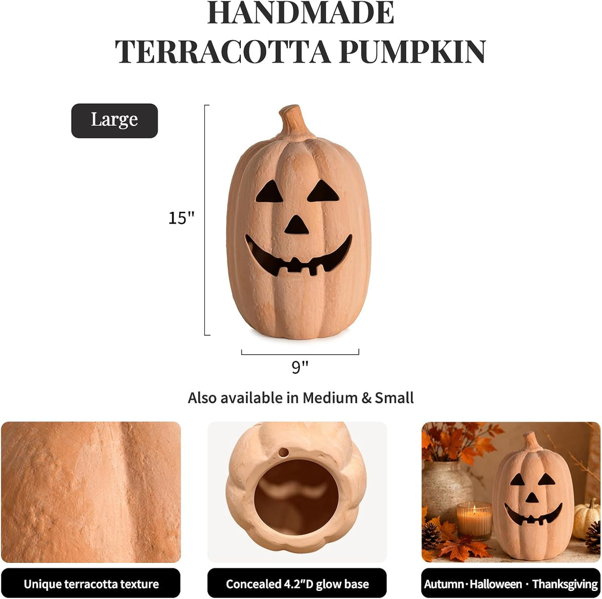 NUPTIO Terracotta Pumpkin Halloween Decor: 15" H Fall Jack O Lantern