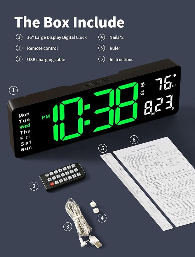 MASHI Digital Wall Clock, Auto-Dimming Wall Clock - Image 7
