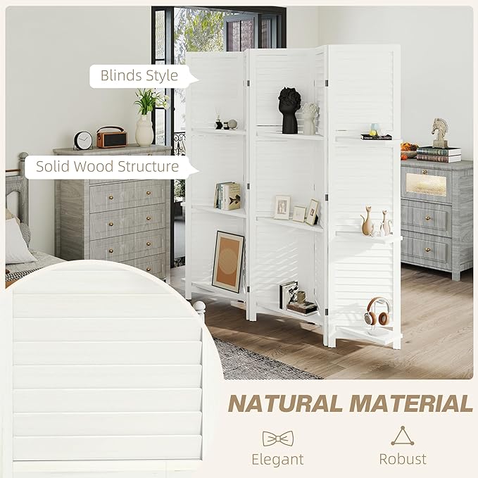 HOMCOM Room Divider, 5 Panel 67" Tall Wood Privacy Screen - Image 5
