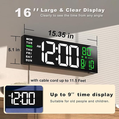 JALL 16" Large Digital Wall Mount Clock, Count Down Timer, Big LED, RGB Color - Image 2