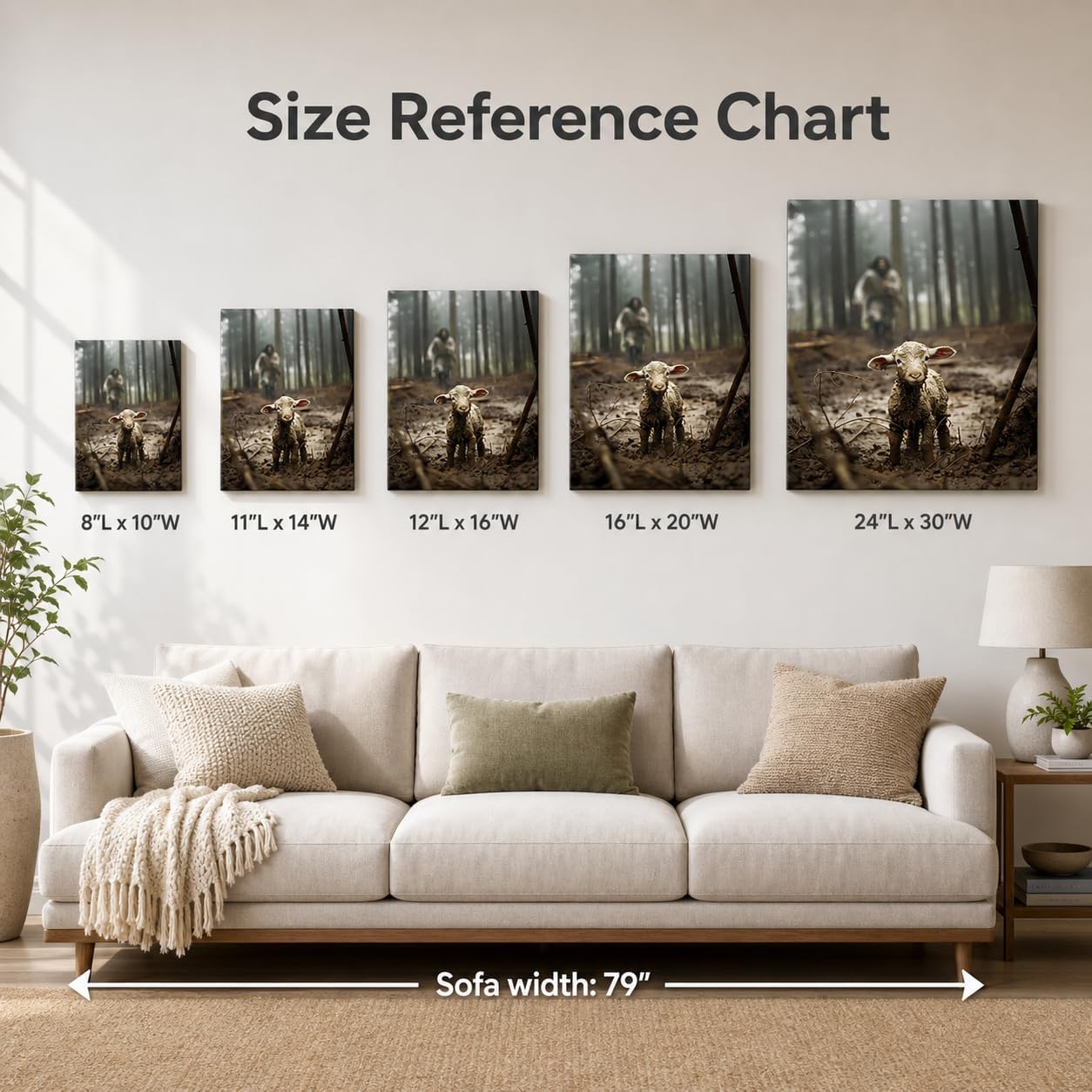 Jesus with Lamb Christian Canvas Wall Art, Religious Print, 11x14 Inch | Lost lamb faith artwork, gallery wrapped ready to hang, fade-resistant decor for living room, prayer room and church