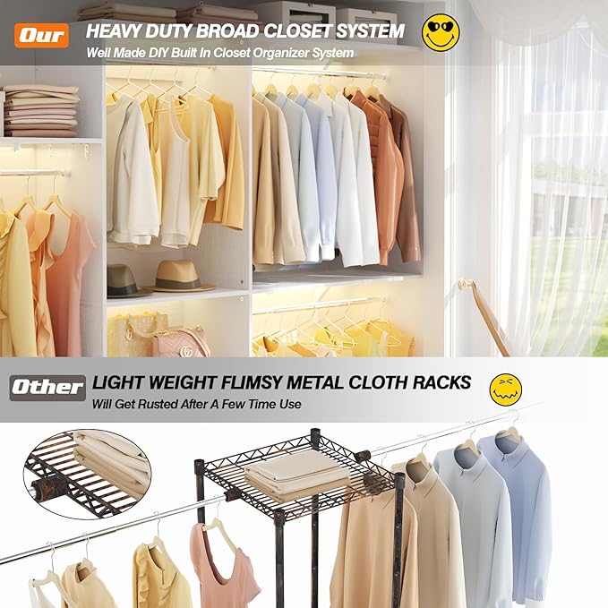 8FT Closet System with Shelves, Wall Mount Bedroom Wardrobe Walk-in Closet - Image 4