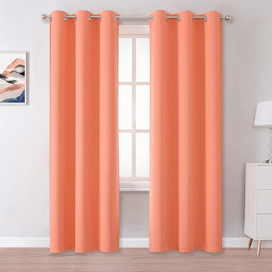 DUALIFE Burnt Coral Curtains 84 Inch Room Darkening Drapes by DUALIFE