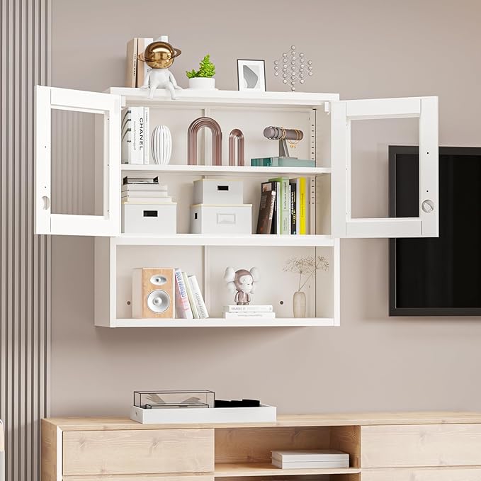 VINGLI Metal Wall Cabinet with Locking Glass Doors, Adjustable Shelf, Wall by VINGLI