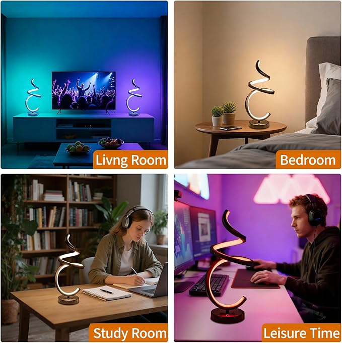 RGB Spiral LED Table Lamp, Dimmable Creative Bedside Lamp, Modern Color - Image 3